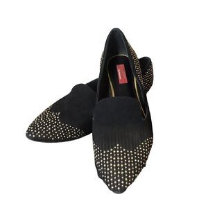 Saks Fifth Avenue Red Label Filly Suede Flats Size 38.5 Black Gold Studs‎ US 8.5